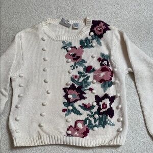 Russ Floral Knit Sweater - Cream and Purple